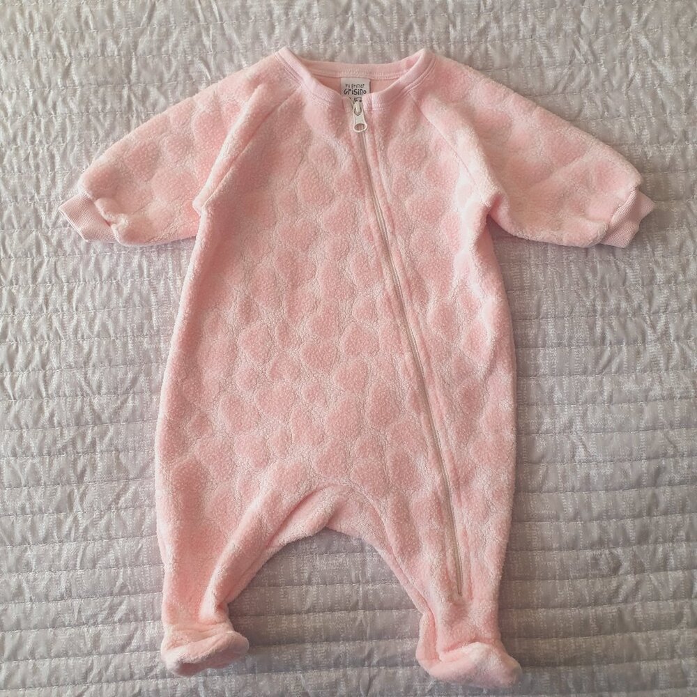 Baby Girl Footed Romper Sleeper Size 3-6 Months Hearts Warm Zip-up
